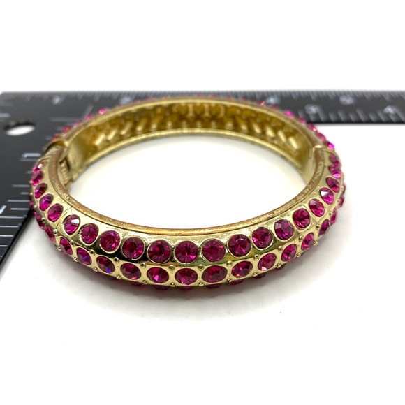 Pink Rhinestones Gold Clamper Style Bangle Bracelet - Picture 5 of 7